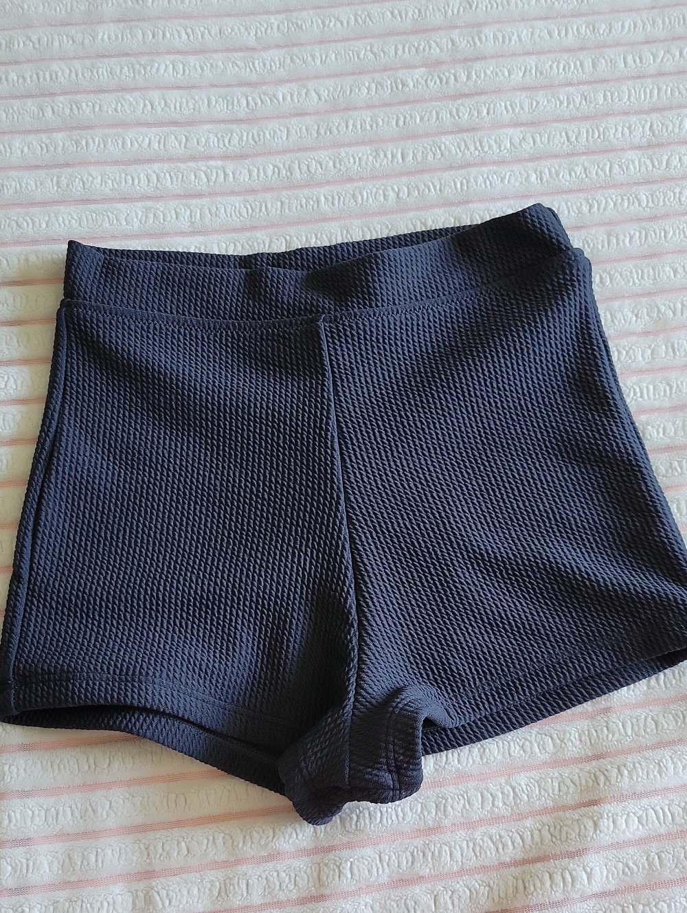 High-Waist Textured Navy Women’s Swim Shorts
